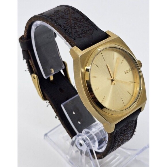 Nixon Minimal Time Teller Men's Watch 37MM Gold Dial Leather Bands New Battery - Picture 4 of 15